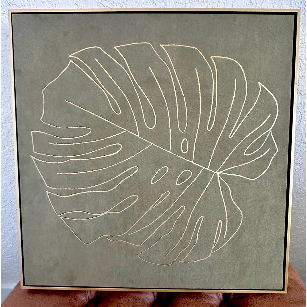 VELVET OLIVE GREEN/GOLD LEAF WALL ART